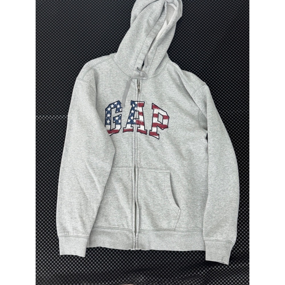 Gap Full Zip Hoodie Mens XL Gray Good American Flag Logo Fleece Sweatshirt